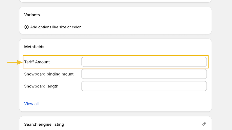 Step 2: Enter tariff amount screenshot